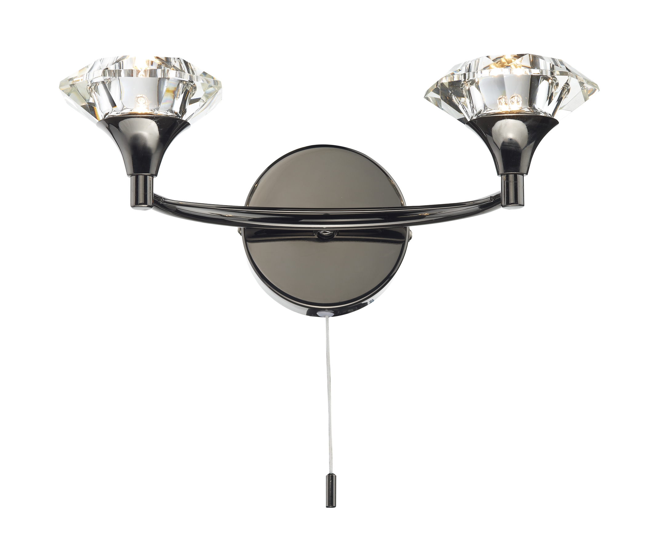 Luther Double Wall Bracket complete with Crystal Glass Black Chrome